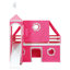 Lit simple mezzanine rose avec glissade, tente et structure de tour, apparence de clôture, trois positions pour les matériaux de glissade de chambre à coucher, lit semblable, espace supplémentaire