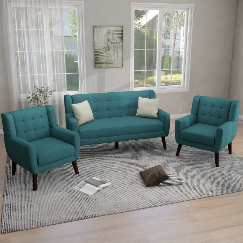 Ensemble de salon inclinable 3 pièces Stephanny, Bleu clair