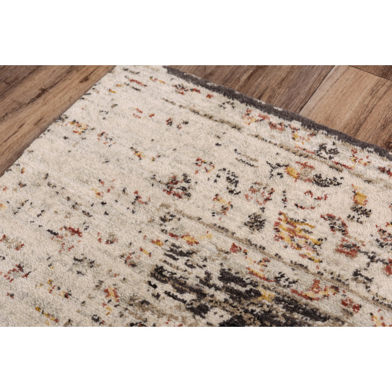Tapis brun / beige en laine à motif floral Maratea, Rectangle 9 pi x 12 pi