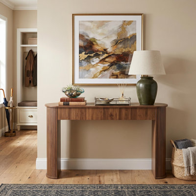 Console moderne à pieds courbés, table d'appoint autoportante pour le couloir, bois naturel