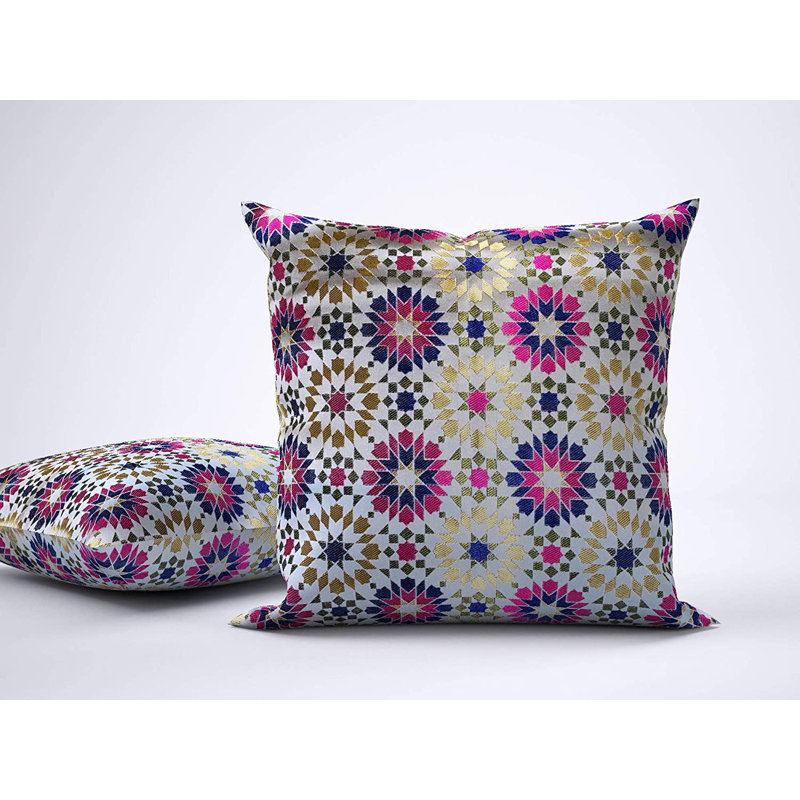 Dungorbery Geometric Square Cushion Cover, Blue/Pink