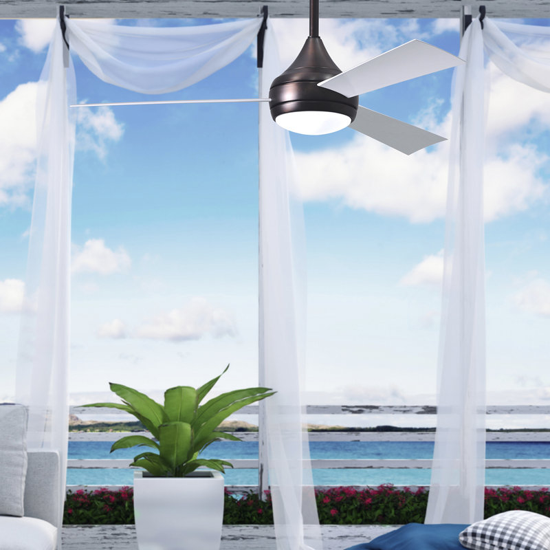 Donaire LED Outdoor Downrod Ceiling Fan, Brushed Bronze, Gloss White