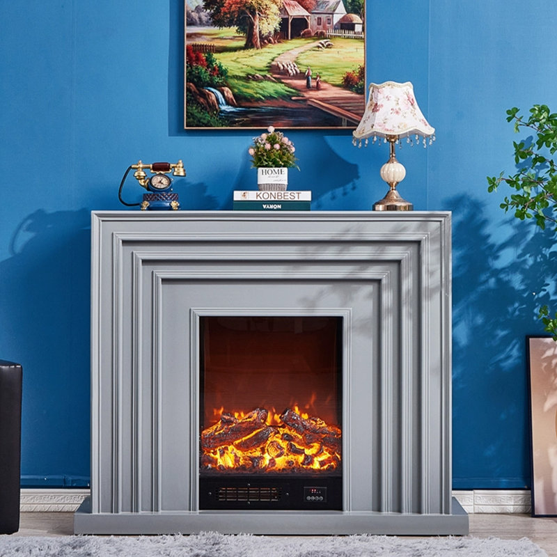 Foyer électrique gris en bois massif, Gris, H 43,31 po x l 47,24 po x P 12,6 po