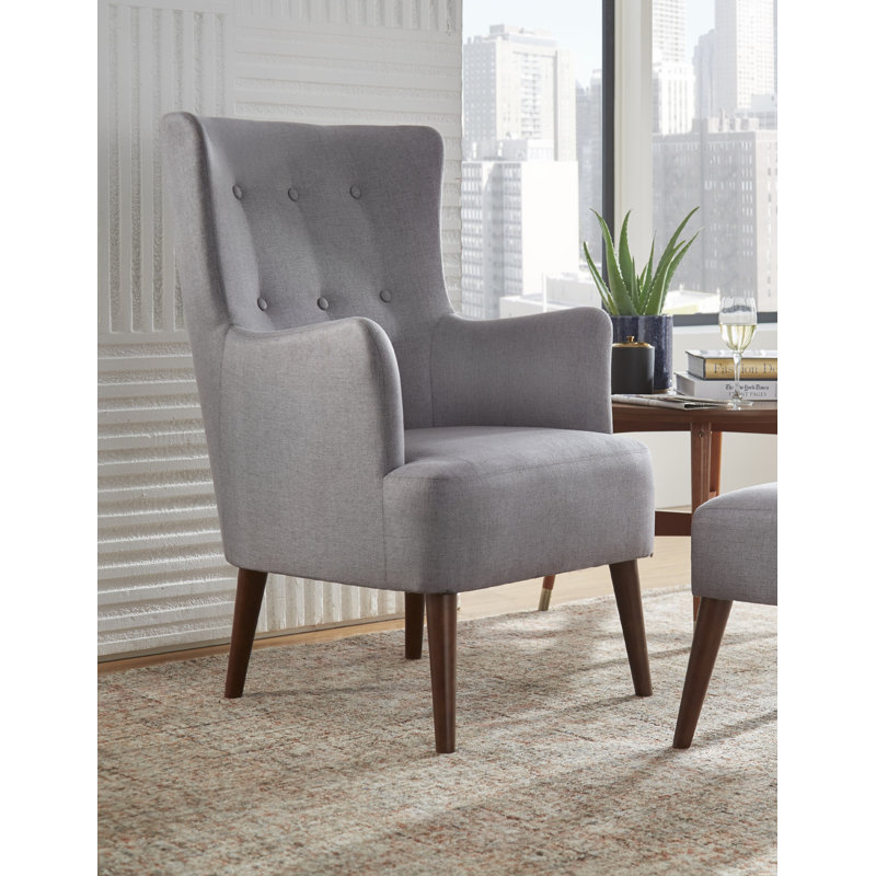 Fauteuil à oreilles et repose-pieds Piersten de 67 cm de large, Flanelle grise unie