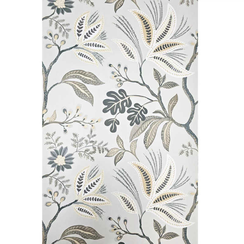 Floral, kew, moka, feuilles, vignes, feuilles, botanique, bleu, olive, vert, vert, beige, papier peint