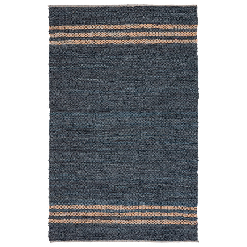 Rider Hand Woven Leather/Cotton/Jute Rug in Beige/Blue, Rectangle 5' x 8'