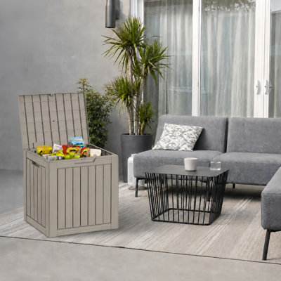 30 Gallon Wood-Look Deck Box with Lockable Lid and Weather-Resistant Design