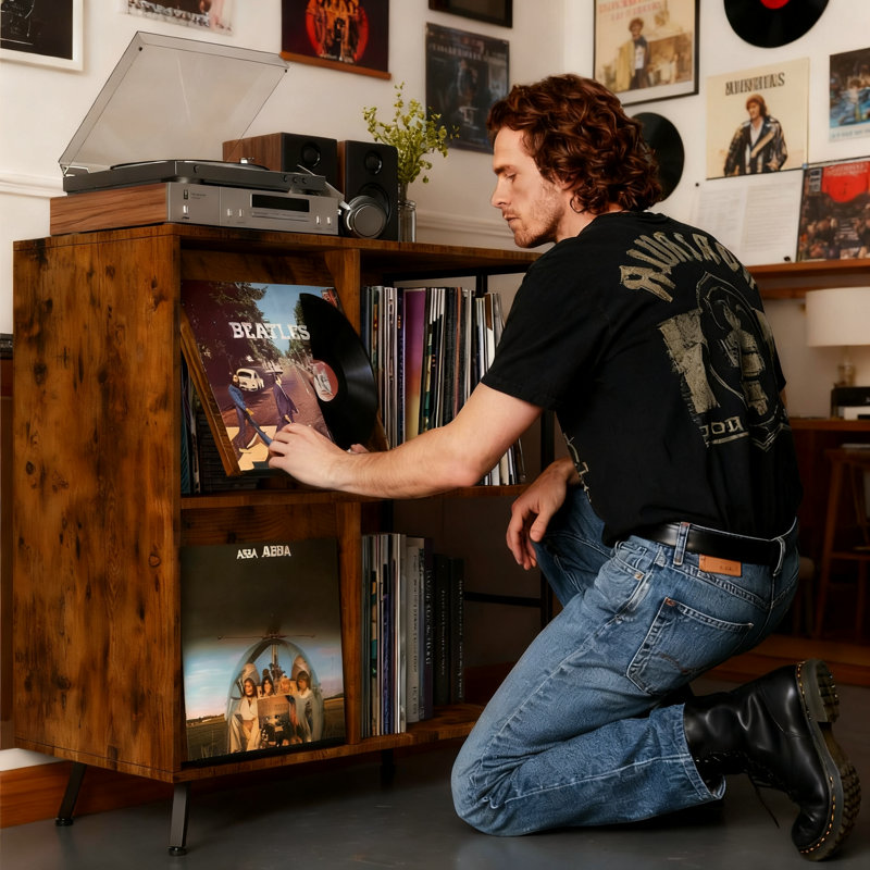 Armoire tourne-disque avec rangement pour disques vinyles