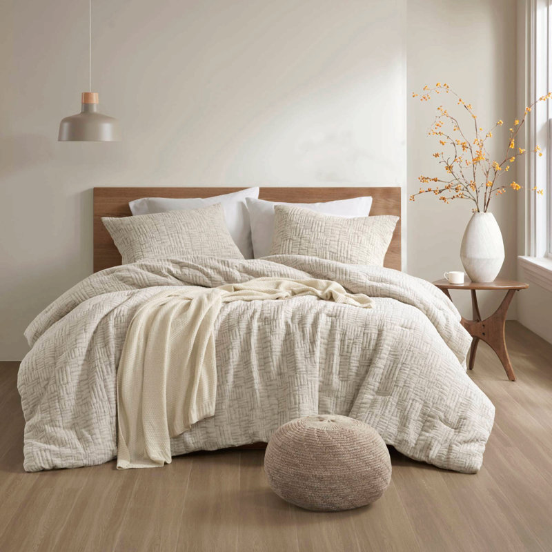 Ensemble de couette géométrique surdimensionnée en coton 3 pièces, grand lit/queen