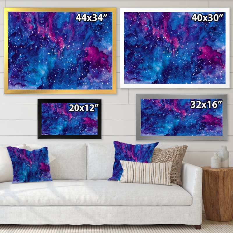 «Blue Universe Space Storm II», reproduction d'art moderne sur toile, Cadre photo noir, H 16 po x l 32 po x P 1 po