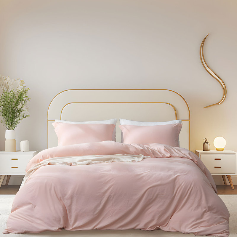  Breathable Washed Microfiber Duvet Cover Set, Twin Duvet Cover + 2 Standard Shams, Mauve Pink