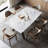 71 inch Marble Dining Table, Modern Dinner Table with Solid Wood Base for Living Room