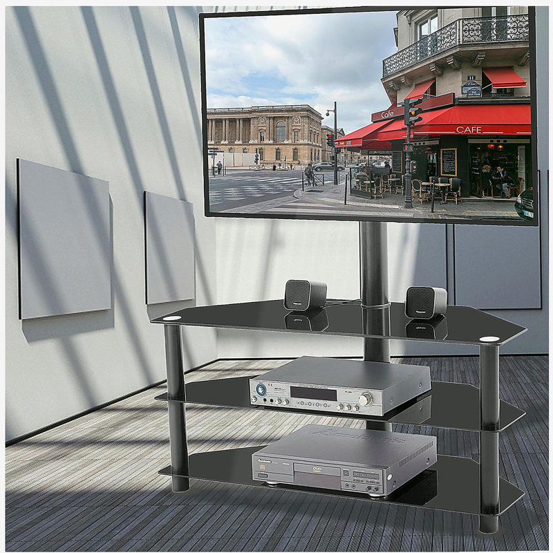 Meuble télé noir multifonctionnel avec hauteur réglable et 3 couches rotatives