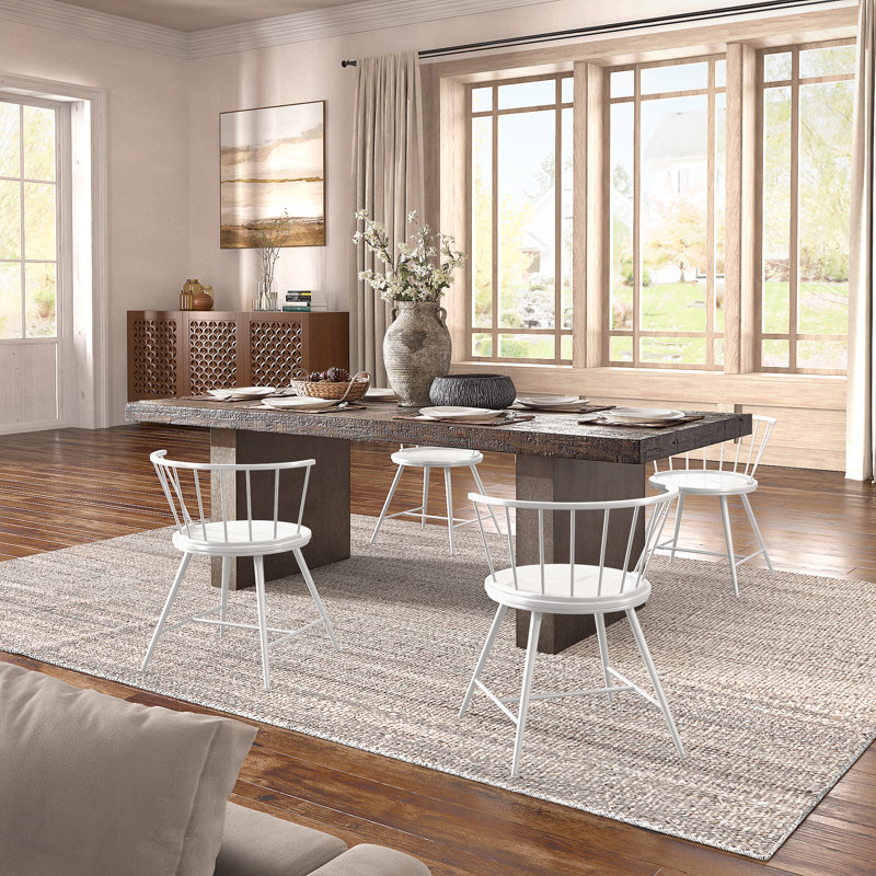 Cadena Reclaimed Finish Wood Top With Concrete Veneer Base Dining Table And Low Back Windsor Chairs Set - Dining Table And 4 Chairs
