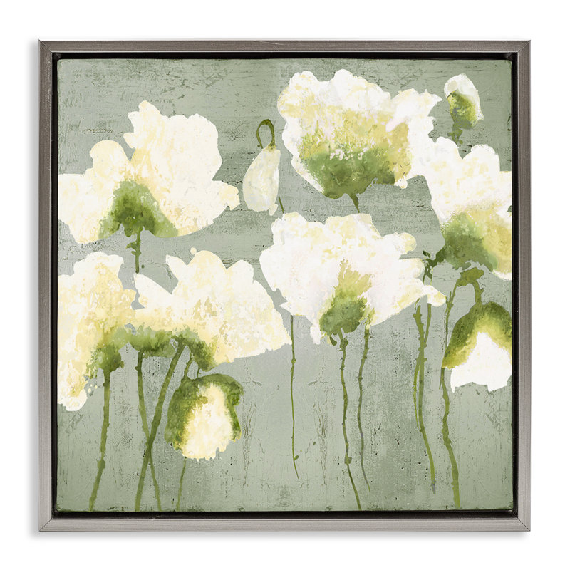Cadre flottant moderne avec fleurs blanches, design par Vanessa Austin, H 18 po x l 18 po, Cadre flottant gris lustré