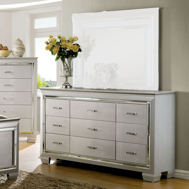 Commode standard 9 tiroirs Maylyn, Argent