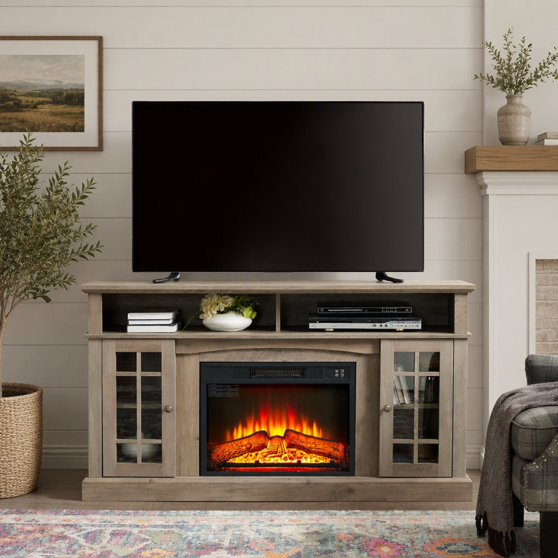 Meuble télé classique avec foyer électrique intégré et rangement polyvalent pour les salons modernes
