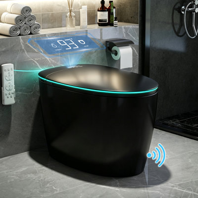 Toilette Smart Bidet avec bouclier en mousse, ouverture / fermeture automatique et siège chauffant - Toilette une pièce sans réservoir avec télécommande et capteur de pied