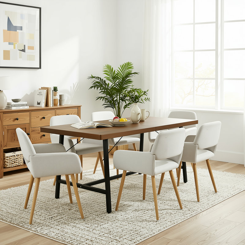Ensemble de table de salle à manger 7 pièces 7 pièces avec accoudoirs rembourrés, 7 Pieces: Table, 6 Chairs, Beige