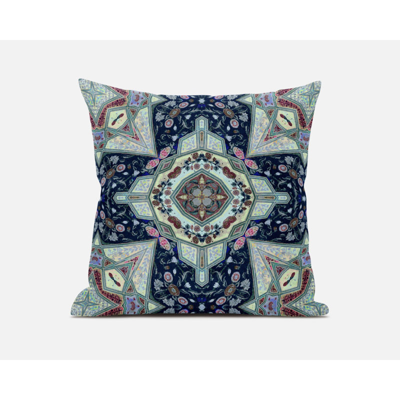 18" Aqua Blue Boho Chic Pattern Suede Throw Pillow