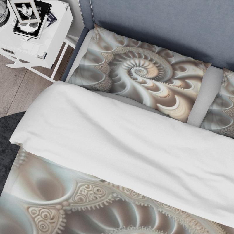 Ensemble de housse de couette en microfibre / polyester White Fractal Spiraling II