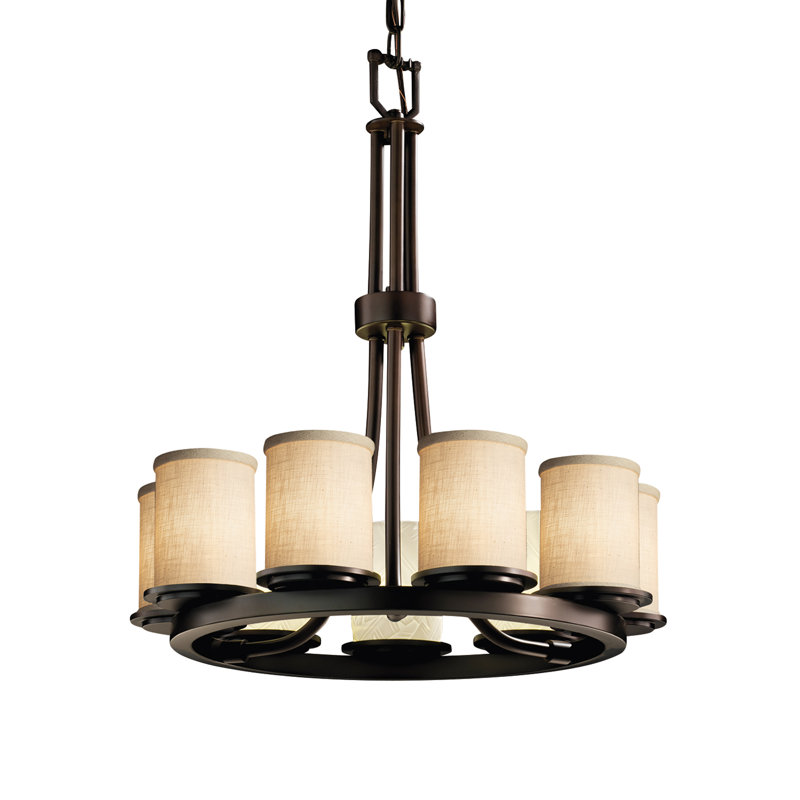 Sav 9 - Light Dimmable Wagon Wheel Chandelier, Cream, Dark Bronze