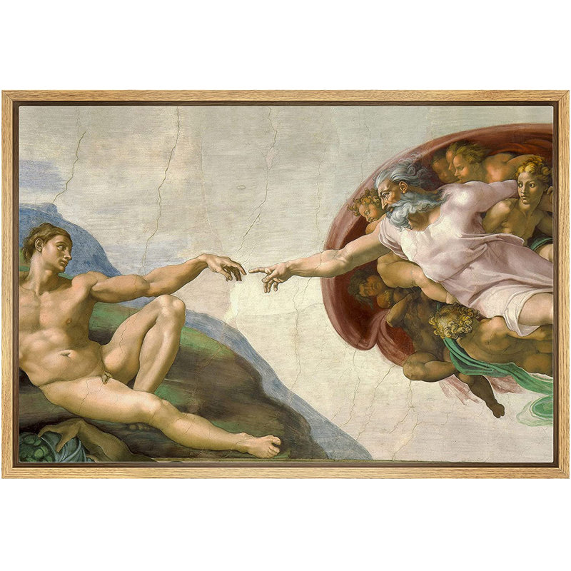 Famous Artwork " IDE4WALL Framed Canvas Print Wall Art Michelangelo's Creation Of Adam Decorative Historic Oil Painting Fine Art Traditional Scenic Colourful Ultra For Living Room, Bedroom, Office " by Michelangelo Painting Print