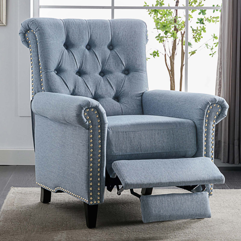 Fauteuil inclinable standard de 25,95 po Maricelda, Mélange de lin bleu