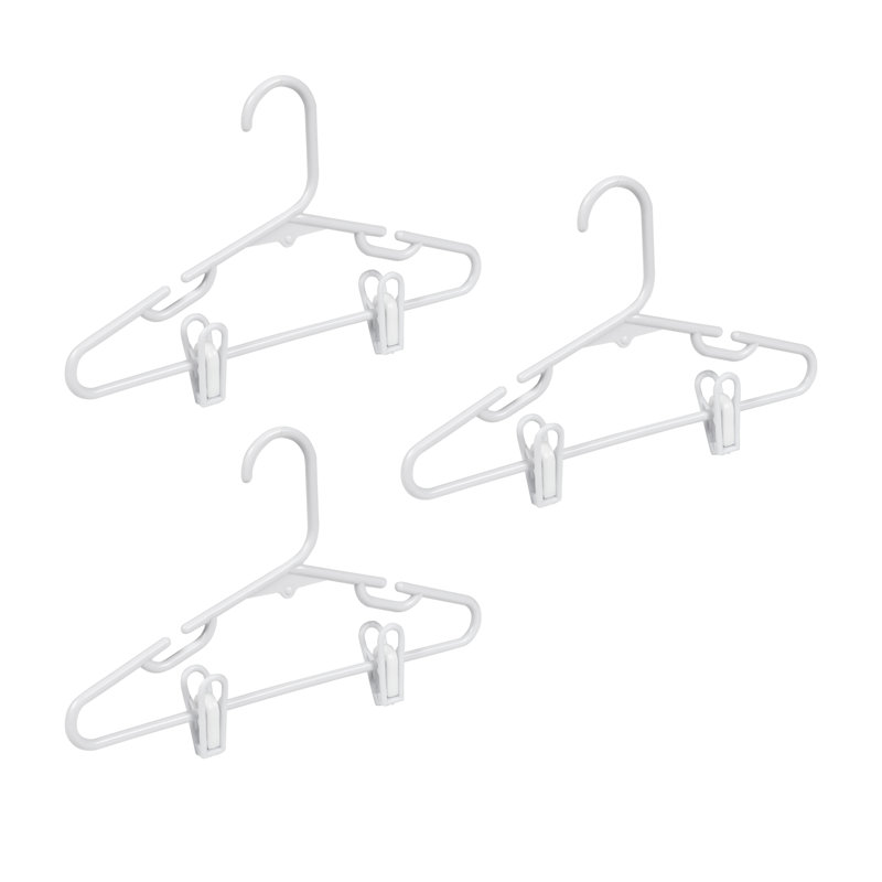 White Plastic Kids Clothes Hangers with Removable Clips, Set of 18