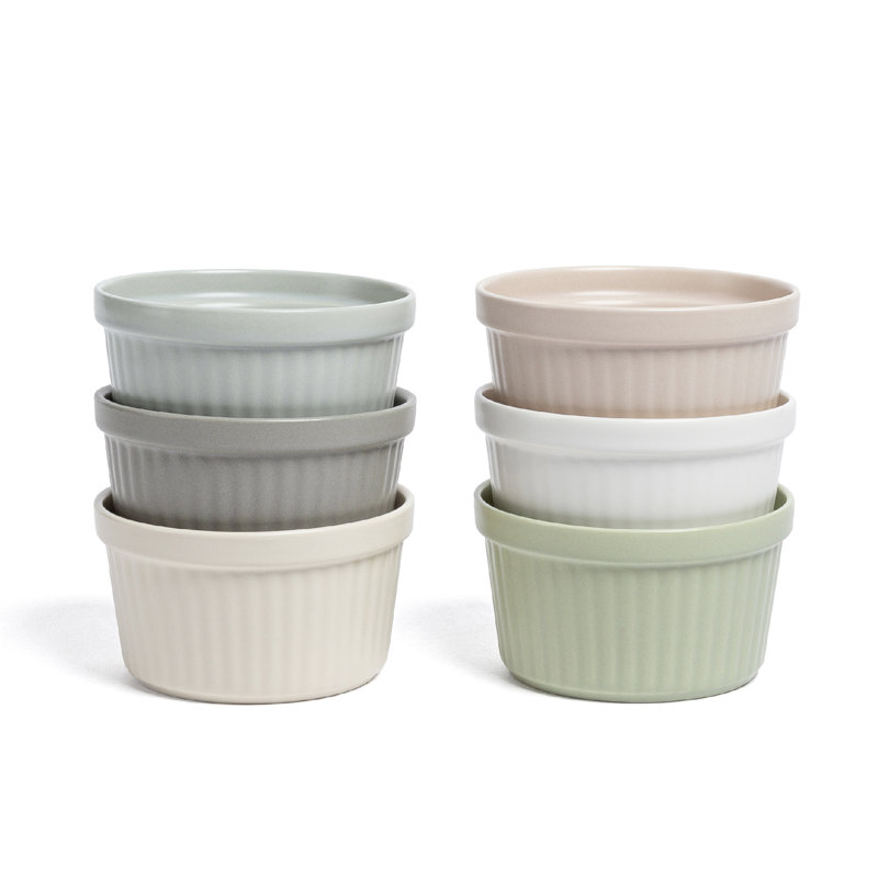 over&back Stoneware Multicolored Ramekin Set - Six Mini Dishes Perfect For Sides, Dips, Creme Brulee, Desserts, And More - Easy-to-stack All-occasion Place Settings - 4" X 4" X 2.25" - Semi-matte