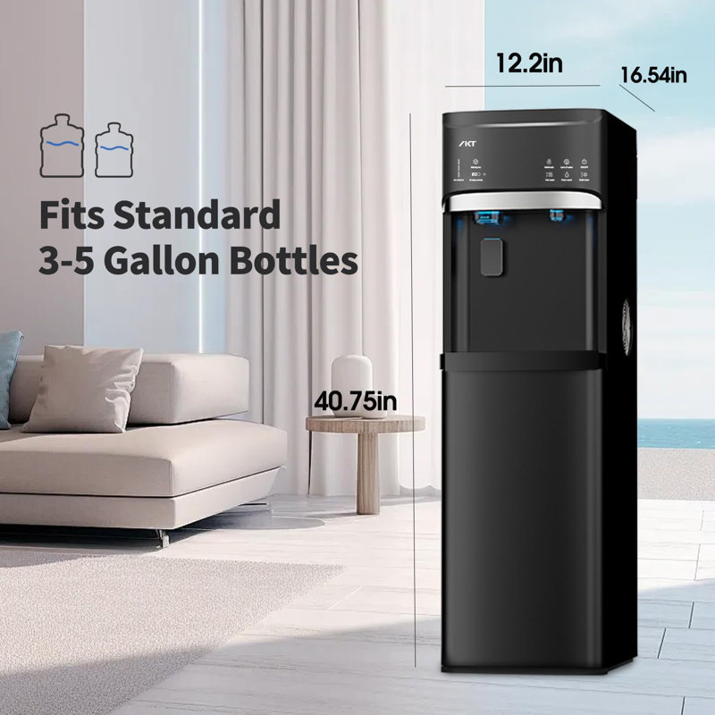 IKT Self-Cleaning Bottom Loading Water Dispenser Built-in Ice Maker  22lbs Within 24hrs Night Light Child Safety Lock, Black