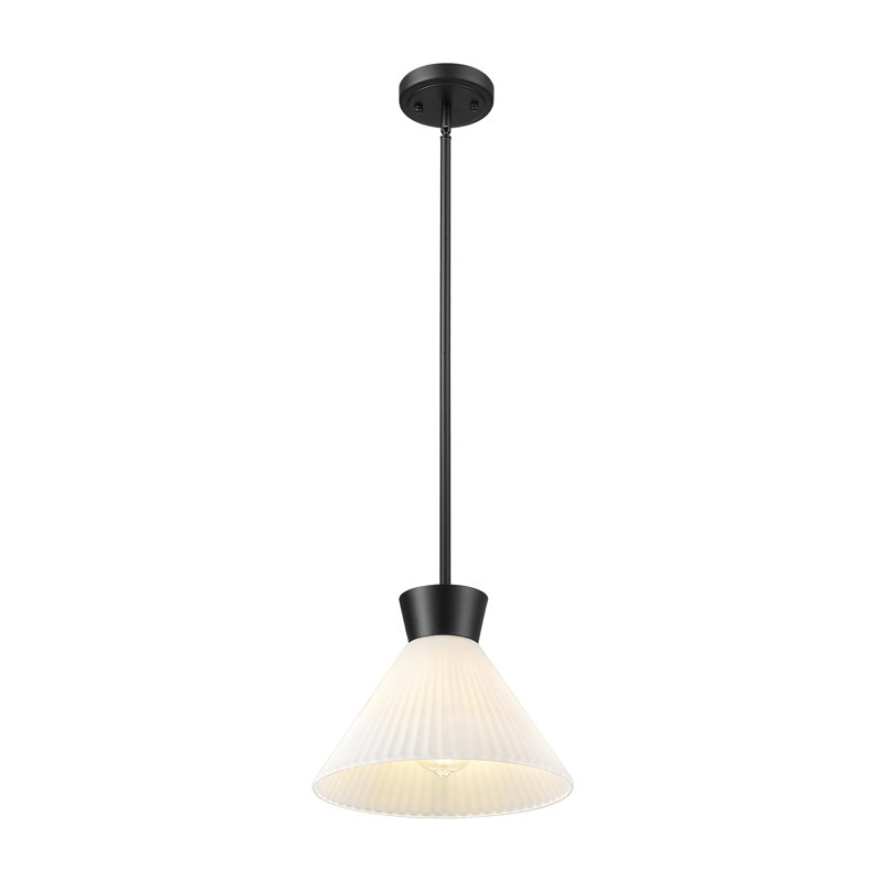 Luminaire suspendu rétro en verre blanc 1 lumière 11 po , Noir mat
