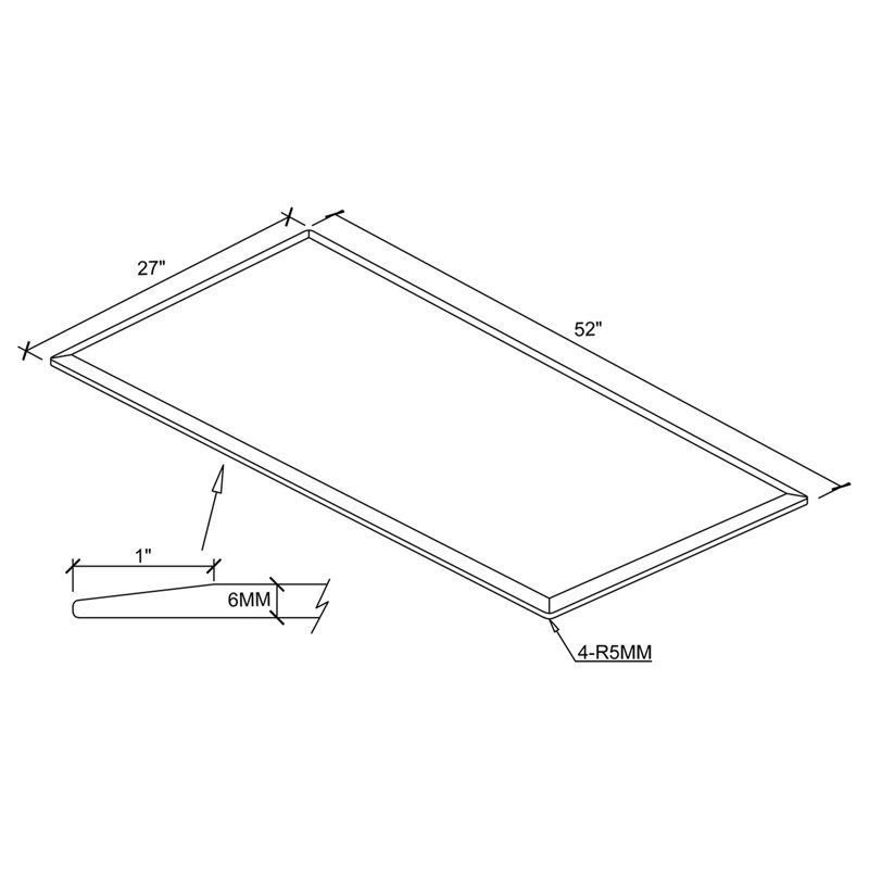 Plateau en verre trempé transparent Hayek, H 0,25 po x l 52 po x P 27 po