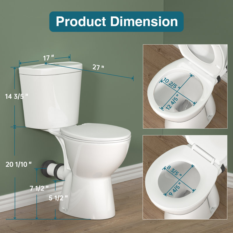 Ebern Designs Panta 1.68 LPF 19inch High Two pieces Toilet, Free Standing WC toilet with Seat