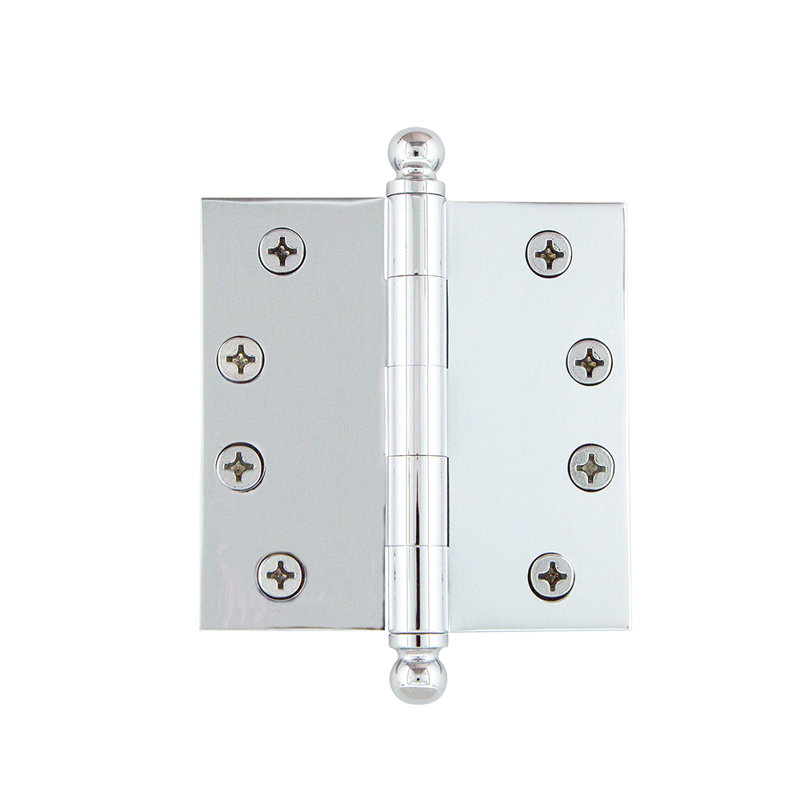 Nostalgic Warehouse 4" Ball Tip Heavy Duty Hinge with Square Corners, Bright Chrome