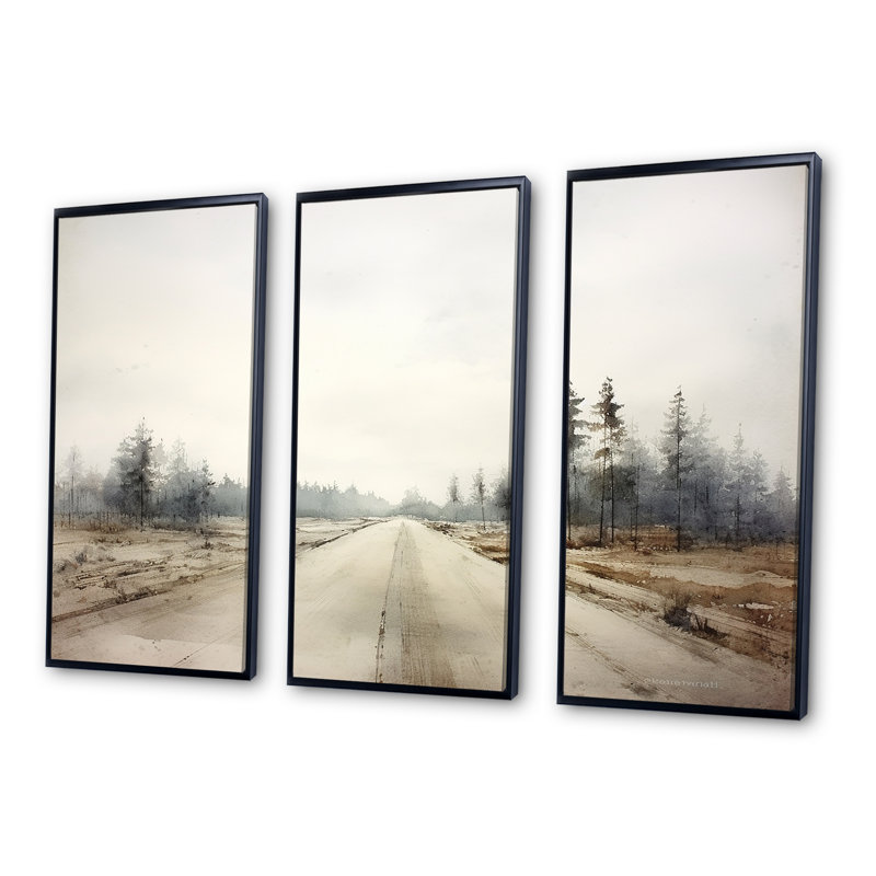 Moody Highway Road Scenery - ensemble d'art mural de route, Cadre flottant noir, H 40 po x l 60 po x P 1 po