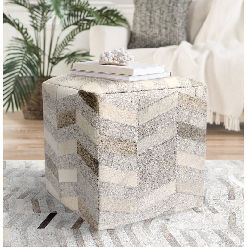Galaxy Chevron Silver Cowhide Pouf 18"