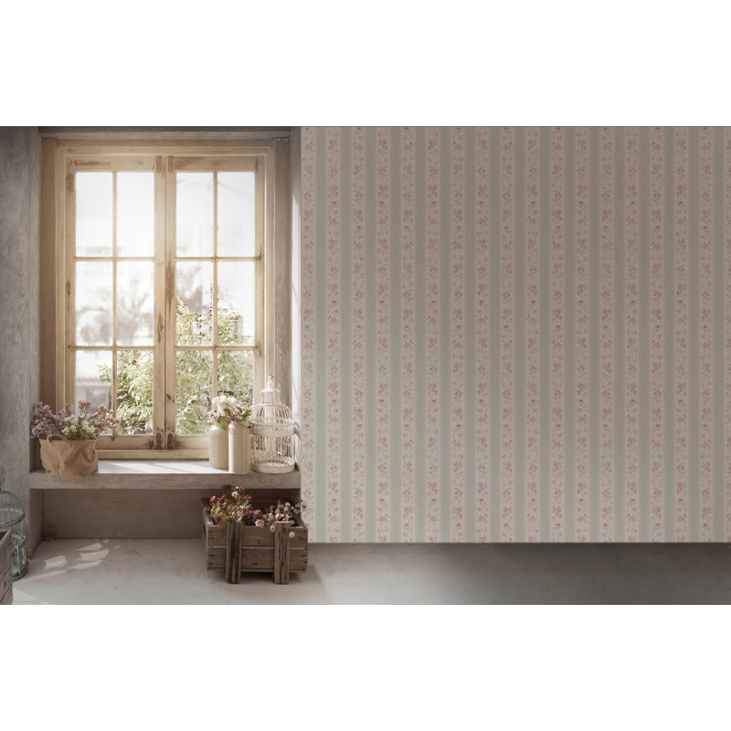 Maison Charme Vintage Rose Stripe Motif 10.05m x 53cm Wallpaper Roll, Grey