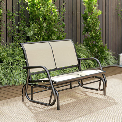 Banc oscillant pour 2 personnes, causeuse double à bascule de patio avec structure en acier thermolaqué pour porche de jardin arrière, beige