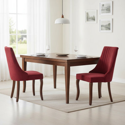 Upholstered Dining Chairs Channel Kitchen Dinner Side Chair, Modern Accent Chair with Curved Solid Wood Legs, Set of 2