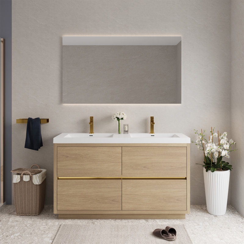 60 Inch Freestanding Bathroom Vanity With Double Sinks, Spacious Storage, And Soft Close Drawers For Modern Bathrooms