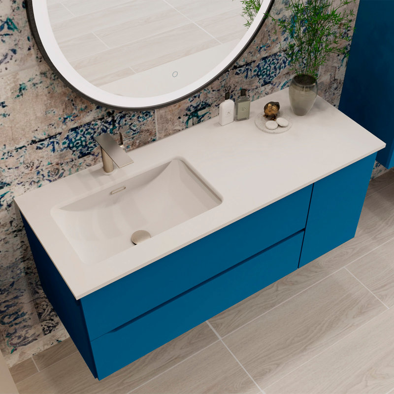 Meuble-lavabo simple 2 tiroirs DAX Cenit, Bleu, L 40 po