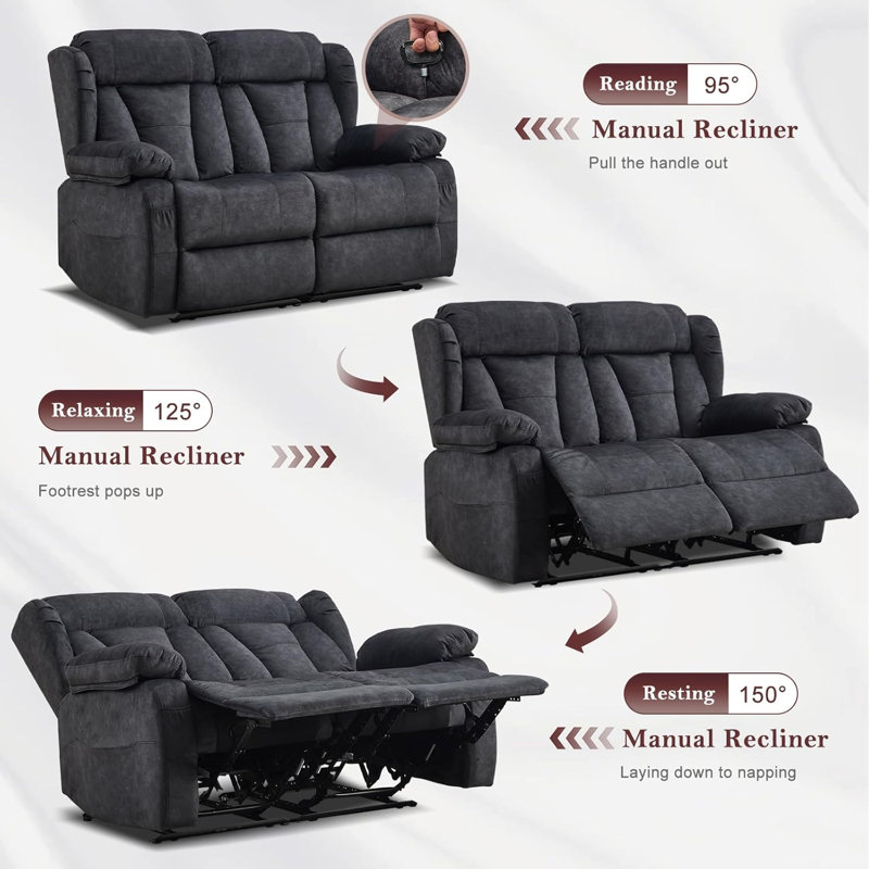 Manual Reclining Loveseat Sofa - Double Loveseat Recliner Chair with Side Pockets for RV Couch/Motorhomes/Living Room