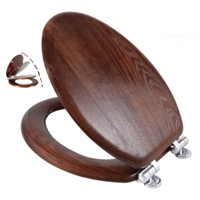 Siège de toilette allongé en bois avec fermeture silencieuse (allongé, noyer foncé)