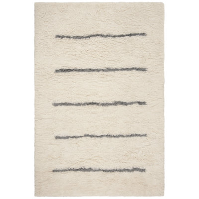 Tapis ivoire / gris en laine fabriqué à la main Mayer