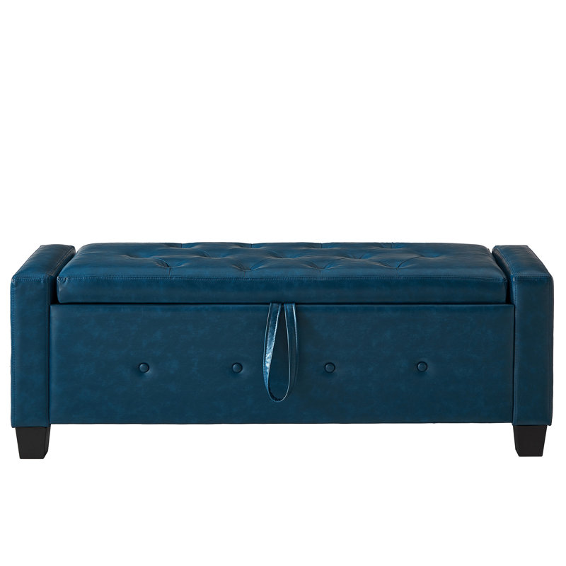 Ottoman Bench With Storage, Bench For Bedroom,Living Room,Hallway, Upholstered Tufted Faux Leather PU Ottoman, Blue