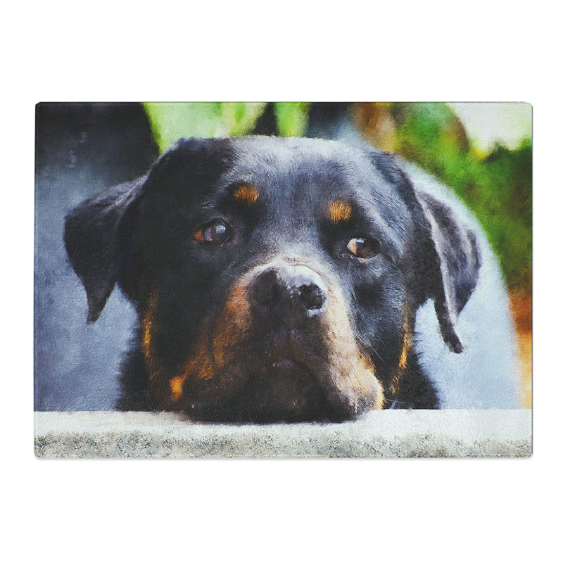 Rottweiler Dog Painting Chopping Board, 0.4cm H x 28.5cm W x 39cm L