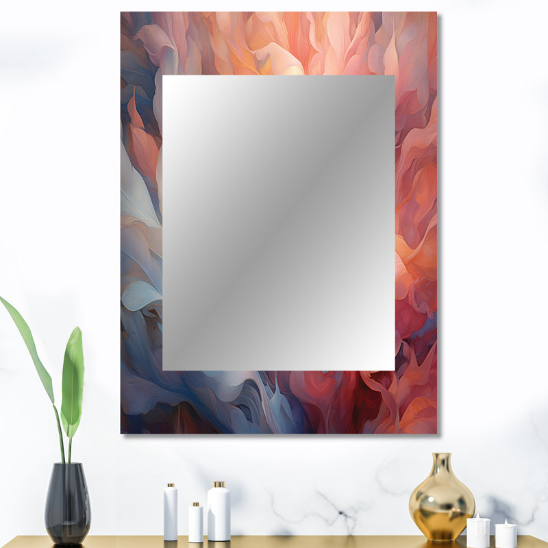 Peach Blue Rose Reverie I - Floral Decorative Wall Mirror, Modern Mirror, Printed Metal Art, 40" x 30"