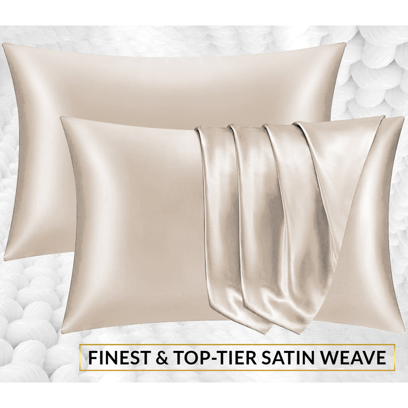 Satin Silk Pillow Cases Pack of 4 Super Soft Smooth Pillow Covers Breathable Hypoallergenic Envelope Closure, Beige