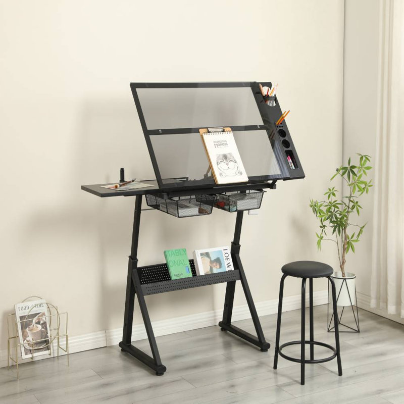 Bureau de dessinateur avec chaise (noir), Noir